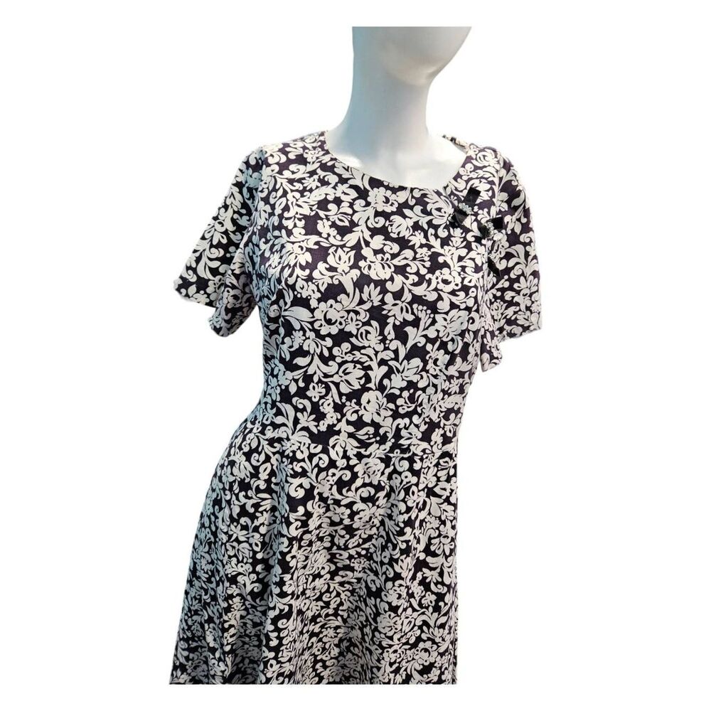 Hayes Vintage Womens Dress SZ Large Black White Fit and Flare - Picture 3 of 8